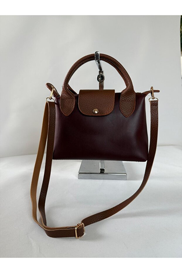 Women's Mini Burgundy Hand and Shoulder Bag with Zipper and Snap Closure