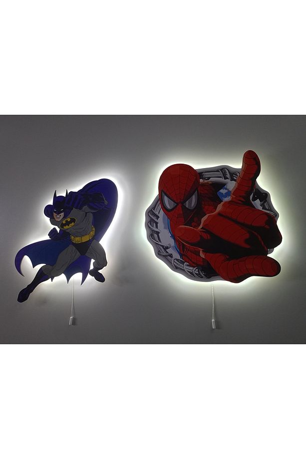 Dekoratif Ahşap Baskılı Batman Ve (ÖRÜMCEK ADAM) Çocuk Odası Gece Lambası (2'Lİ ÜRÜN) - 4
