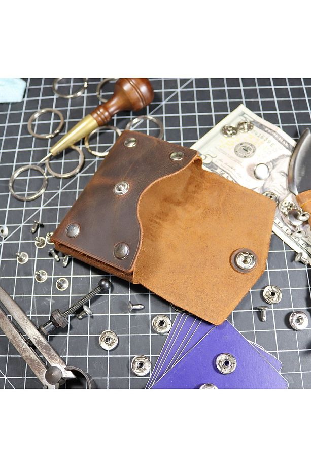 Hakiki Deri Kartlık Cüzdan, Minimal, El Yapımı, Çıtçıt Ve Perçinli Dikişsiz Model Taba Rengi - 5