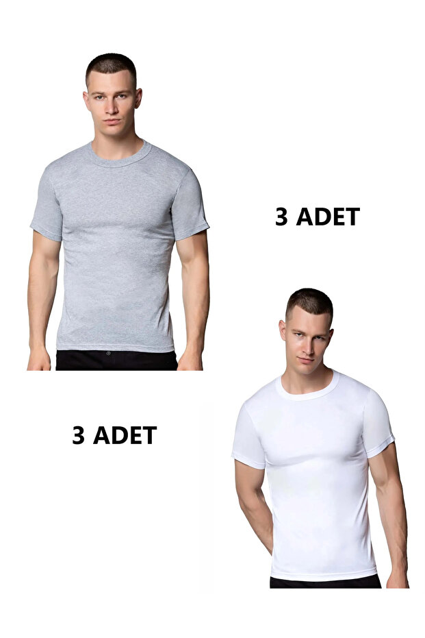 6-Piece Men's Combed Cotton Colorful Crew Neck Undershirt - Gray and White, Comfortable and Soft Fabric