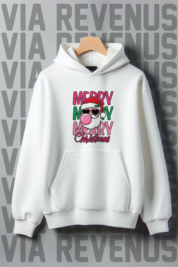 Merry Christmas Santa Claus Printed Hooded Christmas Gift Sweatshirt