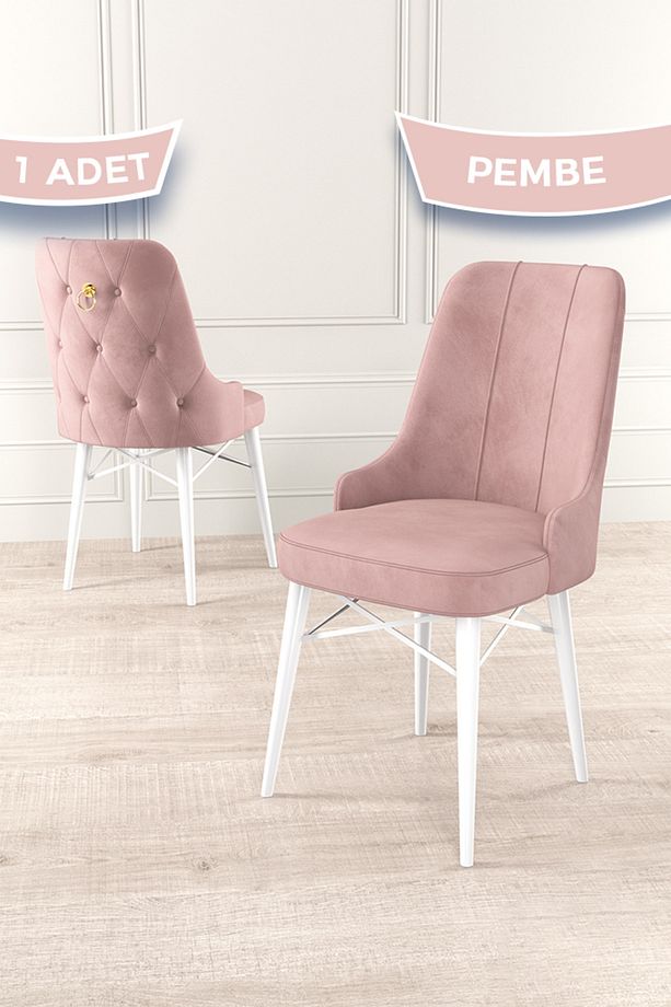 Are Serisi 80x132 Açılabilir Mdf Beyaz Masa Takımı Ve 6 Pembe Sandalye - 6