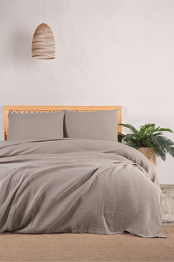 Müslin Tek Kişilik Yatak Örtüsü Seti 180 X 230 Cm, 2 Parça, Yazlık Yastık Kılıfı Ve Pike Takımı - 1