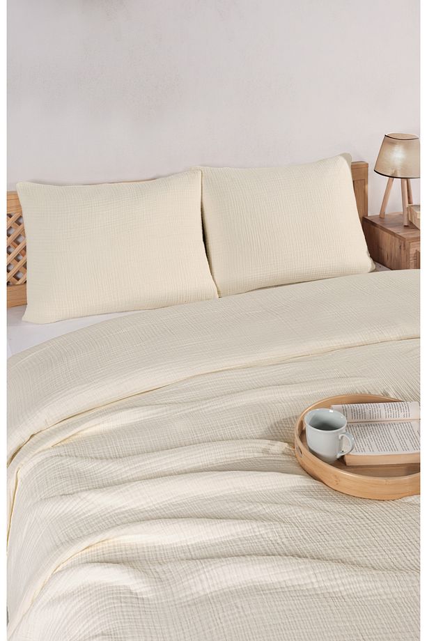 Müslin Tek Kişilik Yatak Örtüsü Seti 180 X 230 Cm, 2 Parça, Yazlık Yastık Kılıfı Ve Pike Takımı - 4