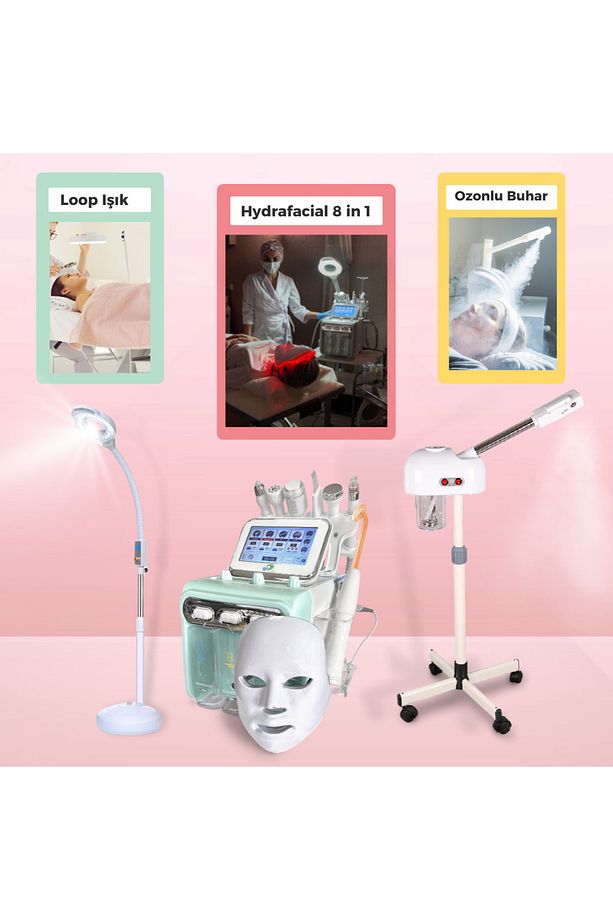 Hydrafacial 8in1 (Büyük Motor) + Vapozon Buhar + Büyüteçli Loop Işık (Amerikan Cilt Bakım Seti) - 2