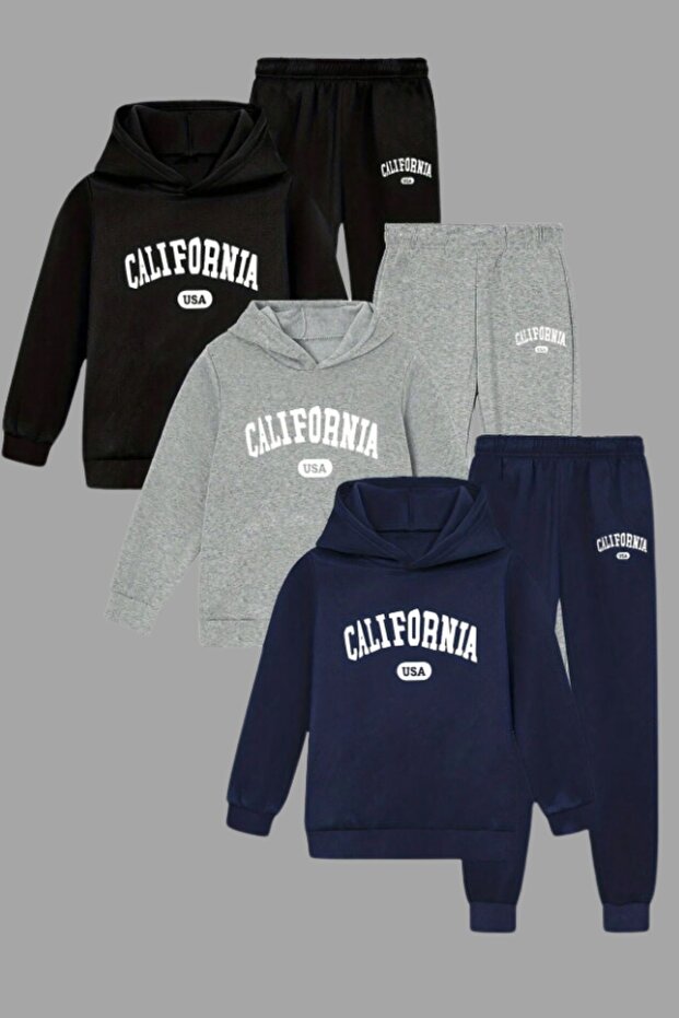 3-Piece Seasonal California Printed Hooded Kangaroo Pocket Unisex Set