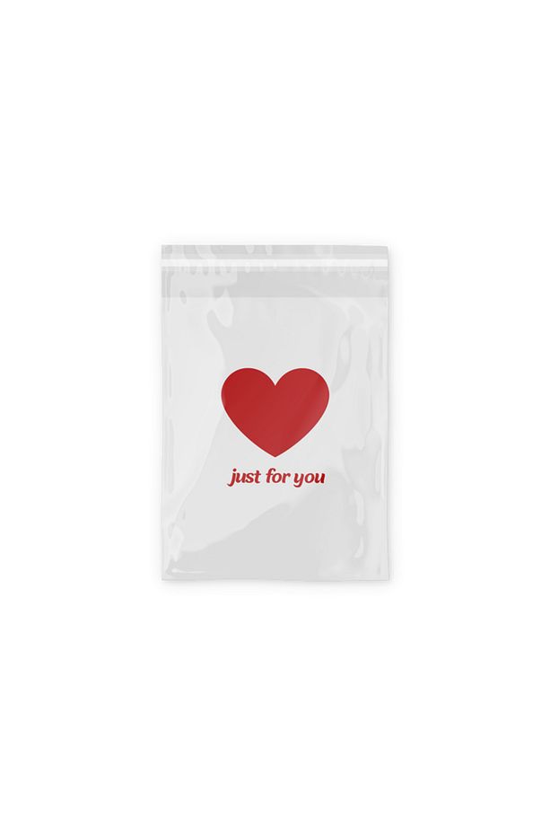 Just For You Baskılı - Kalpli Poşet - Kalpli Beyaz Cepsiz Kargo Poşeti 35x45x5 - 100 Adet - 3