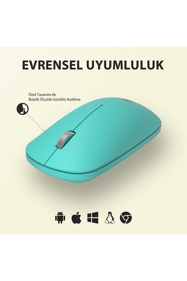 Ws214 Kablosuz 1200dpı 3 Tuşlu Sessiz Dizüstü, Pc, Mac Için, Usb Alıcı Ile Optik Mouse Turkuaz - 2