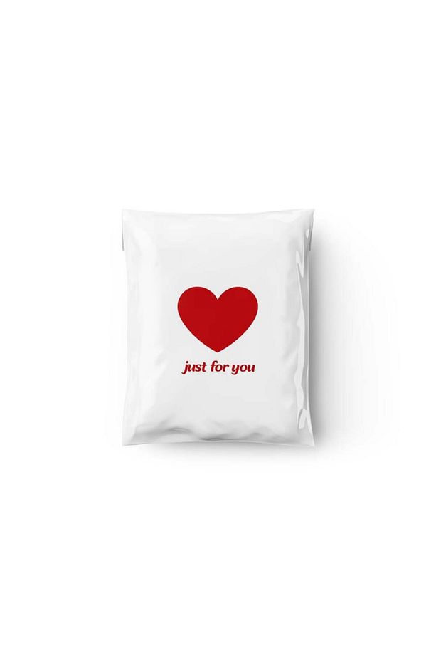 Just For You Baskılı - Kalpli Poşet - Kalpli Beyaz Cepsiz Kargo Poşeti 35x45x5 - 100 Adet - 2