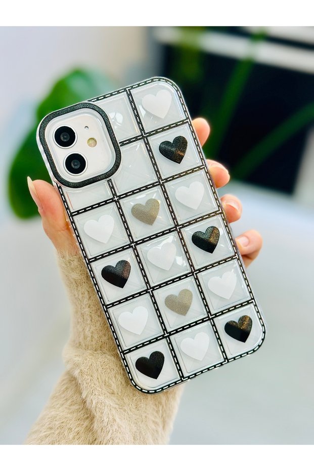 iPhone 11 Compatible 3D Prism Design Square Heart Pattern Flexible Silicone Case