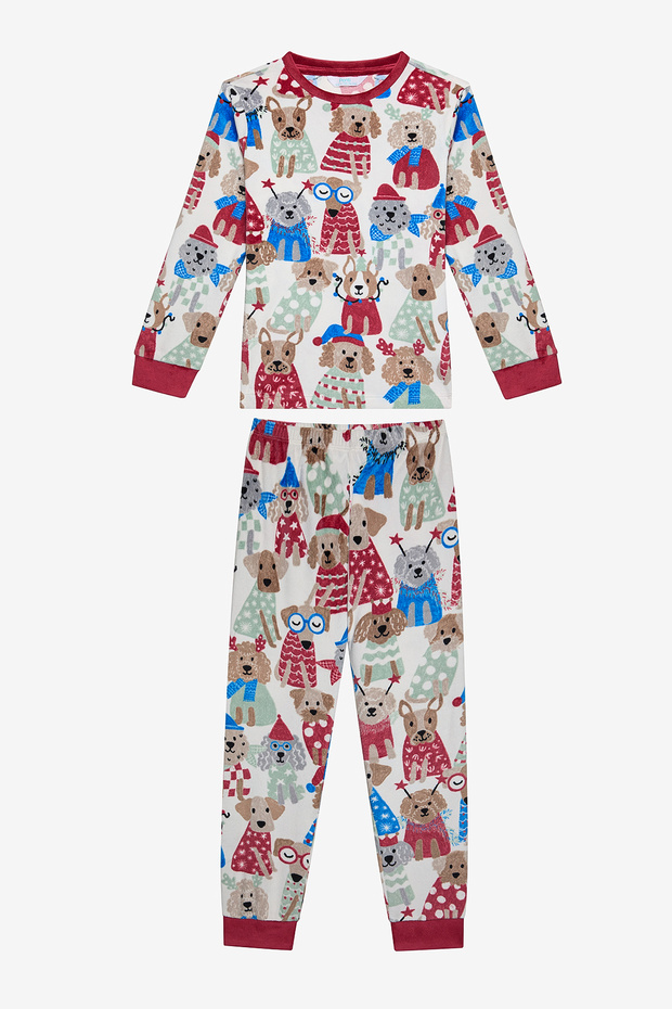 Unisex Kids Party Dog Off White Pajamas Set