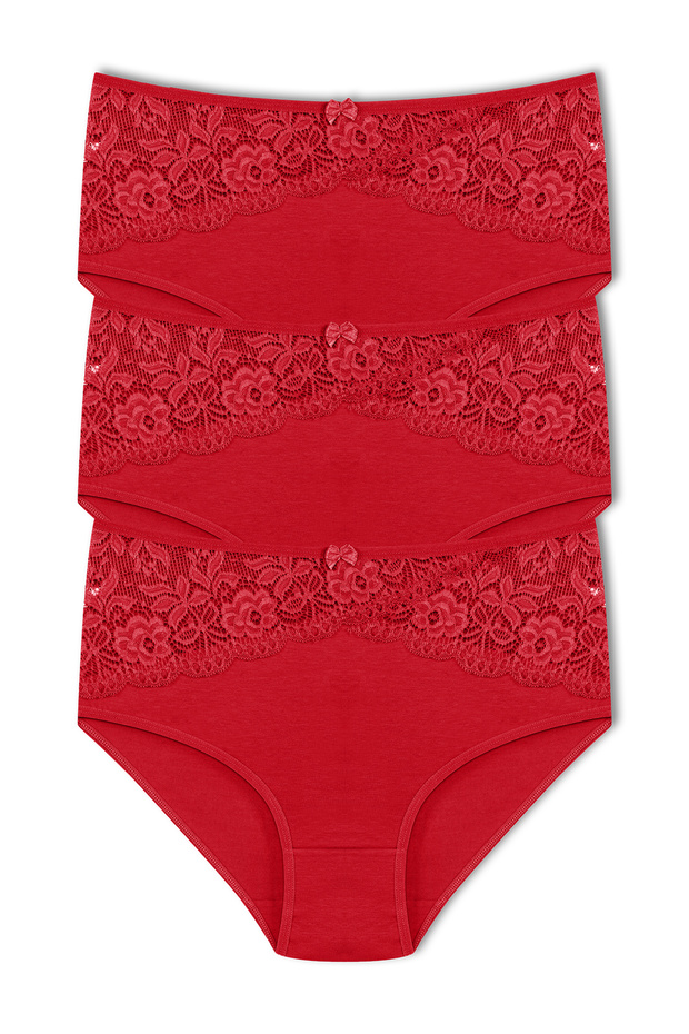 Red High Waist Large Size Women's Panties 3-Piece