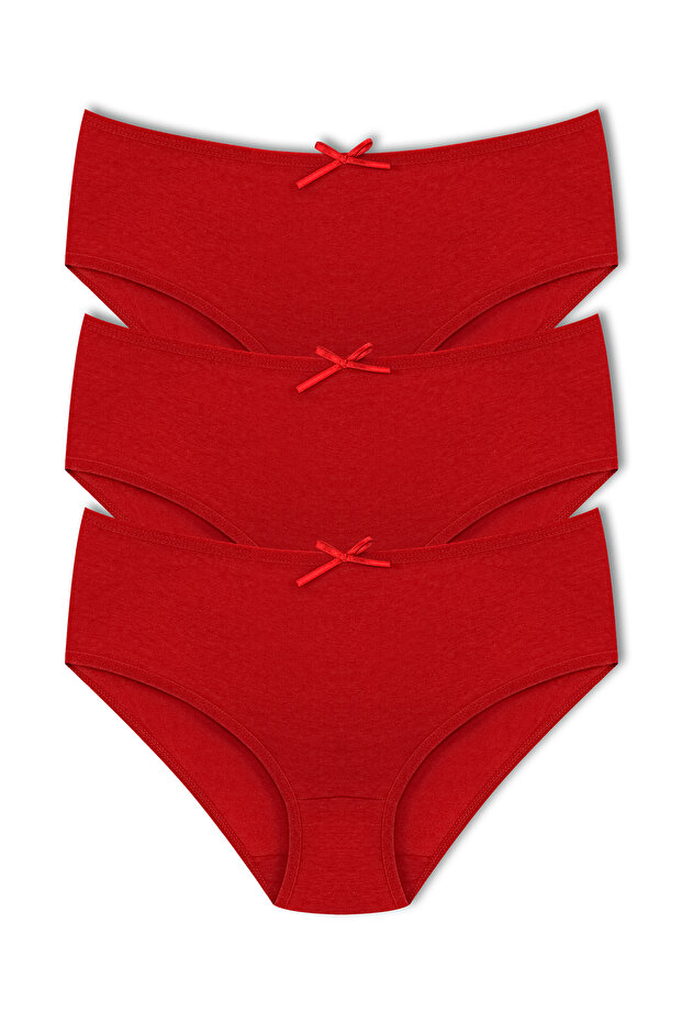 Red High Waist Large Size Women's Panties 3-Piece