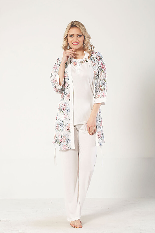 Ecru Lace Dressing Gown Boxed Women's Pajamas Set 2329
