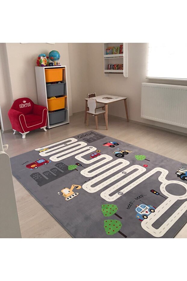 Dijital Baskı Yol Üzerindeki Iş Makineleri Çocuk Halısı - 2