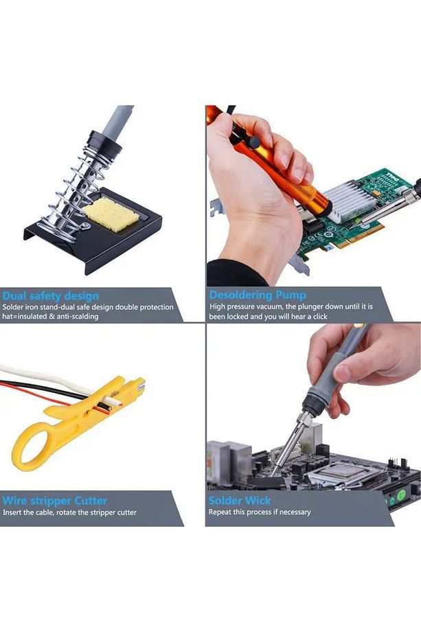 Yüksek Kalite Digital Lcd 60w Ayarlanabilir Elektrikli Havya Kiti Full Lehim Seti Makinesi - 8