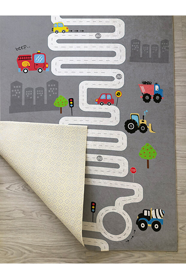 Dijital Baskı Yol Üzerindeki Iş Makineleri Çocuk Halısı - 4