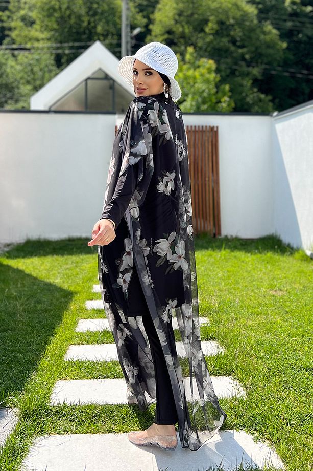 Remsa Tesettür Mayo Üzerine Desenli Tek Kaftan Pareo 430-318 Orkide - 6