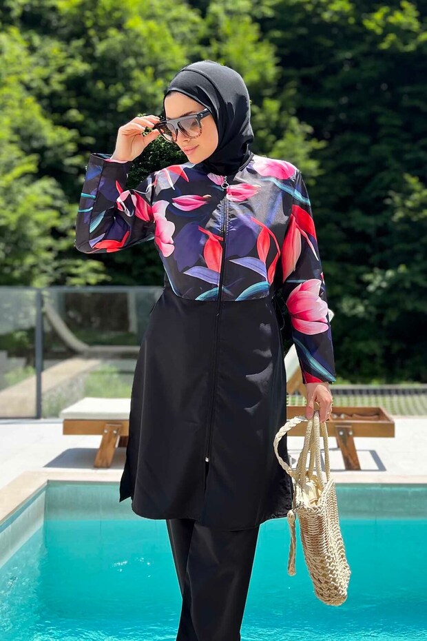 Parachute Full Covered Hijab Swimsuit Aller 2403 Flower