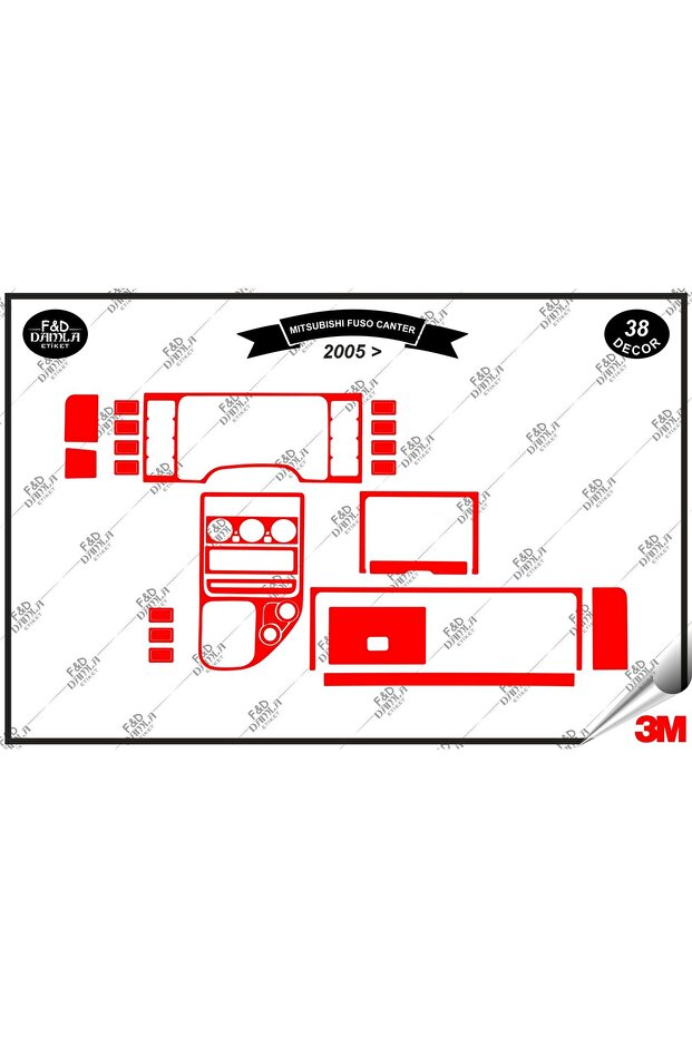 Mitsubishi Fuso Canter 2005 Dashboard Console Trim Chest Mahogany Veneer Set 38 Pieces Red