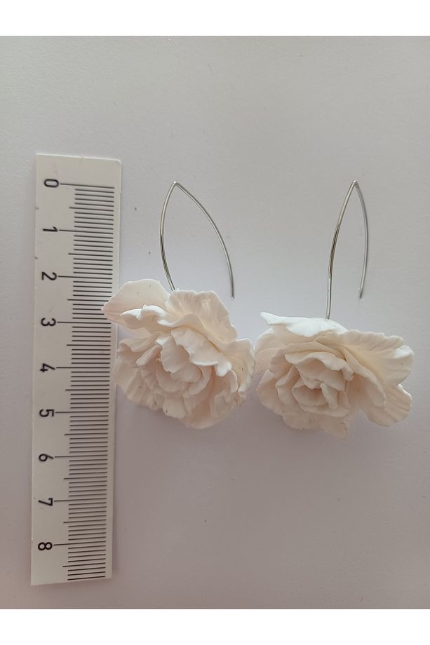 Beyaz Şakayık Küpe, Polimer Kil Küpe, Sallantılı Çiçek Küpe, - 6