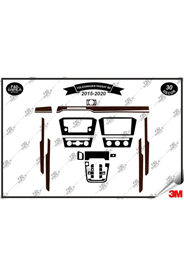 Volkswagen Passat B8 2015-2020 Dashboard Console Trim Chest Mahogany Veneer Set 29 Pieces Dark Oak