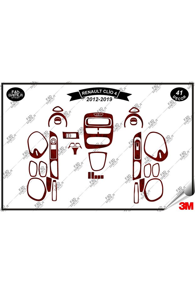 Renault Clio 4 (2012-2019) Dashboard Console Trim Chest Mahogany Veneer Set 41 Pieces Mahogany