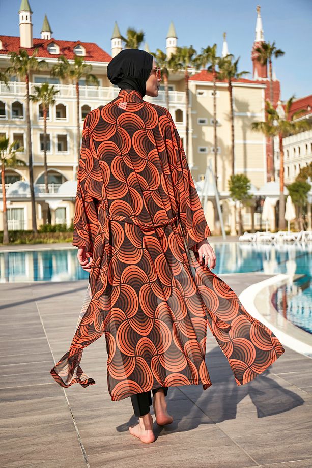 Remsa Tesettür Mayo Üzerine Tek Kaftan Kimono Pareo RP015 Retro - 6