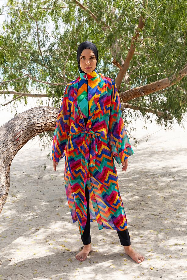 Remsa Tesettür Mayo Üzerine Tek Kaftan Kimono Pareo RP016 Tetris - 4