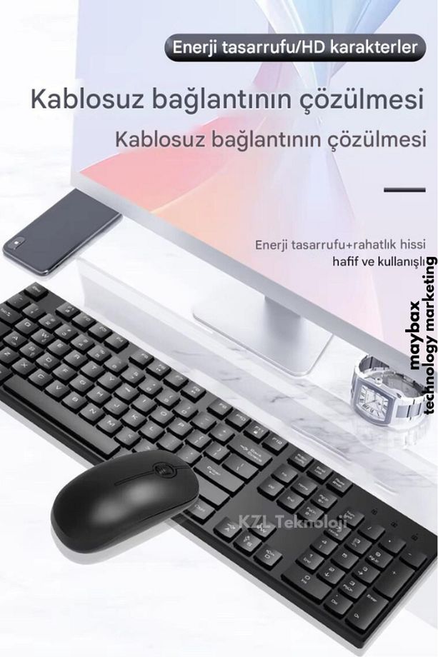 Ultra Slim Tv Pc Mobile Tablet Uyumlu Kablosuz Q Klavye Mouse Set Pembe 2.4 Ghz Wireless Set Numlock - 6