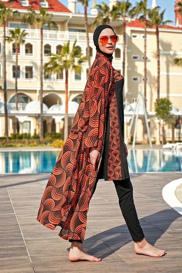 Remsa Tesettür Mayo Üzerine Tek Kaftan Kimono Pareo RP015 Retro - 4