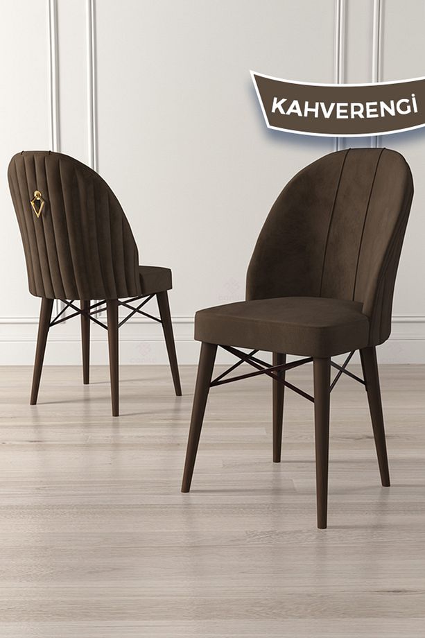 Roz Serisi,80x132 Mdf Açılabilir Barok Ahşap Desen Masa Takımı 4 Kahverengi Sandalye Ve 1 Bench - 5