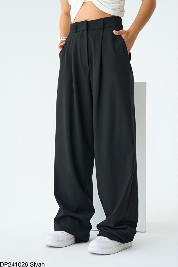 Women's Black Pocket Palazzo Trousers