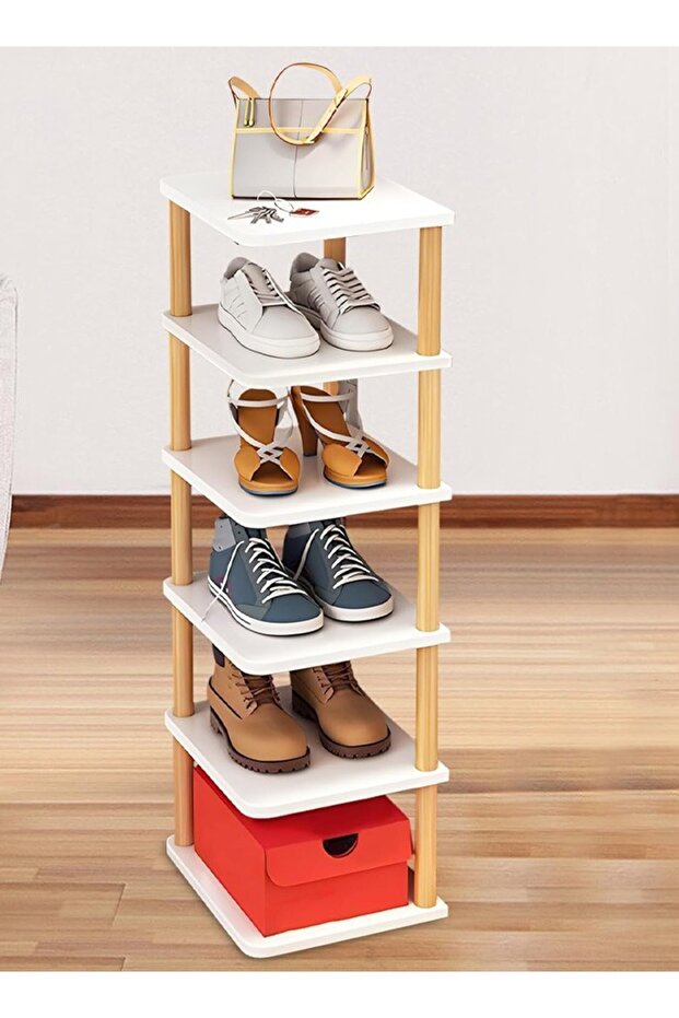 Space Saving Stackable Wooden 6-Tier 26 x 26 x 68 Cm