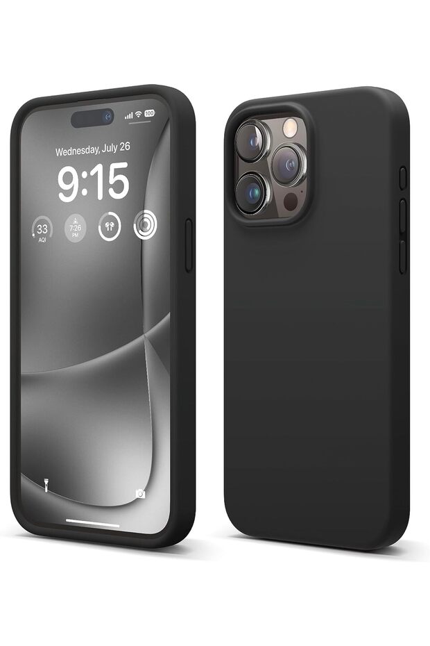 Apple iPhone 12 Promax Compatible Velvet Inside Logo Launch Silicone Case Cover Black