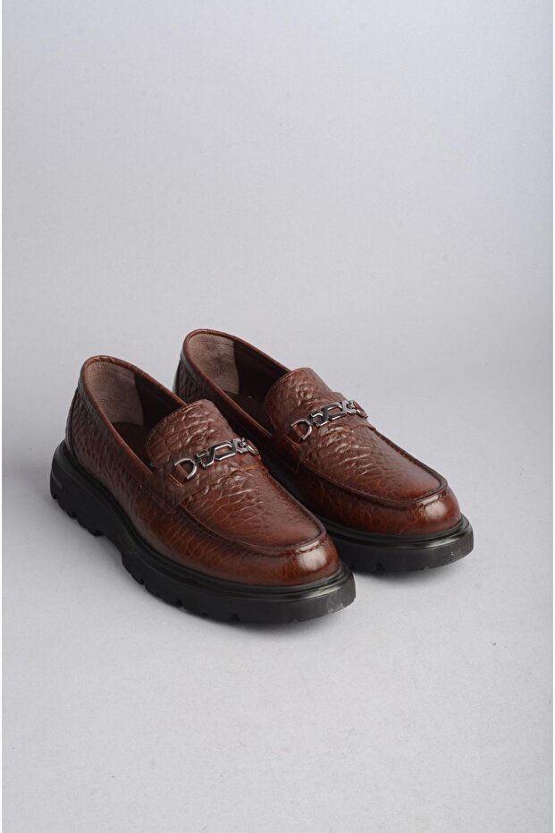Seç 1110 Genuine Leather Men's Shoes Brown Croco