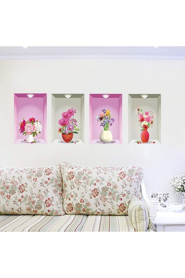 Flora 4 adet 3D duvar sticker - 1