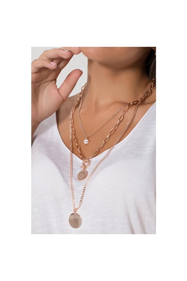 Rose Madalyonlu Üçlü Kolye - 2