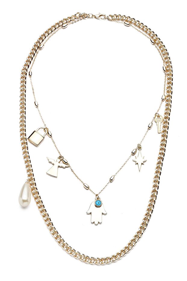 قلادة مزدوجة من الذهب الأصفر متعددة الأشكال - 1