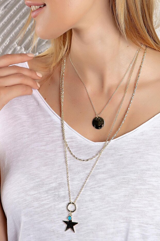 Gold Yellow Star Detailed Multiple Necklace