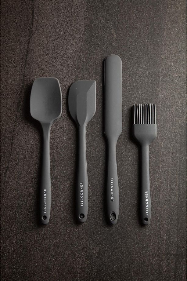 4 Parça Silikon Yemek Pişirme Mutfak Seti Pasta Spatulası Kaşık Yumurta Fırçası Spatula - 1