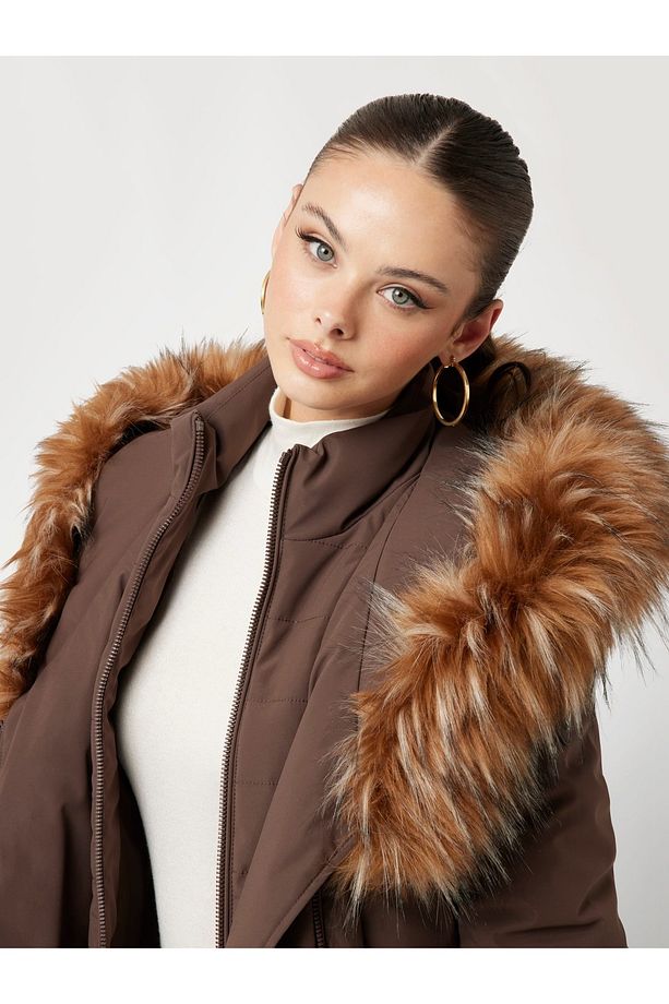 SYLVIE MIDI PUFFA JA KADIN SUNİ KÜRK KAPÜŞONLU ŞİŞME MONT - 4