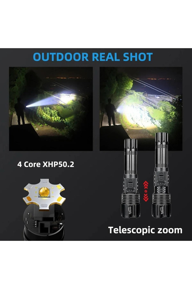 Güçlü Led El Feneri Zoom Torch Şarj Edilebilir El Feneri Avcı Kamp Feneri - 2