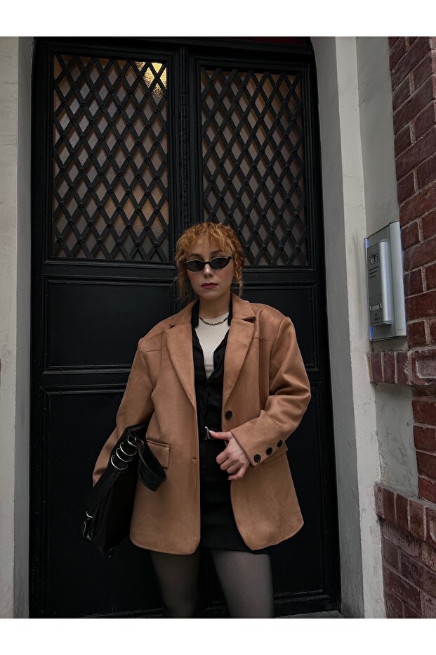 سترة بليزر مبطنة من جلد الغزال بريميوم تريند - 4