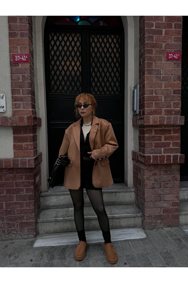 سترة بليزر مبطنة من جلد الغزال بريميوم تريند - 6