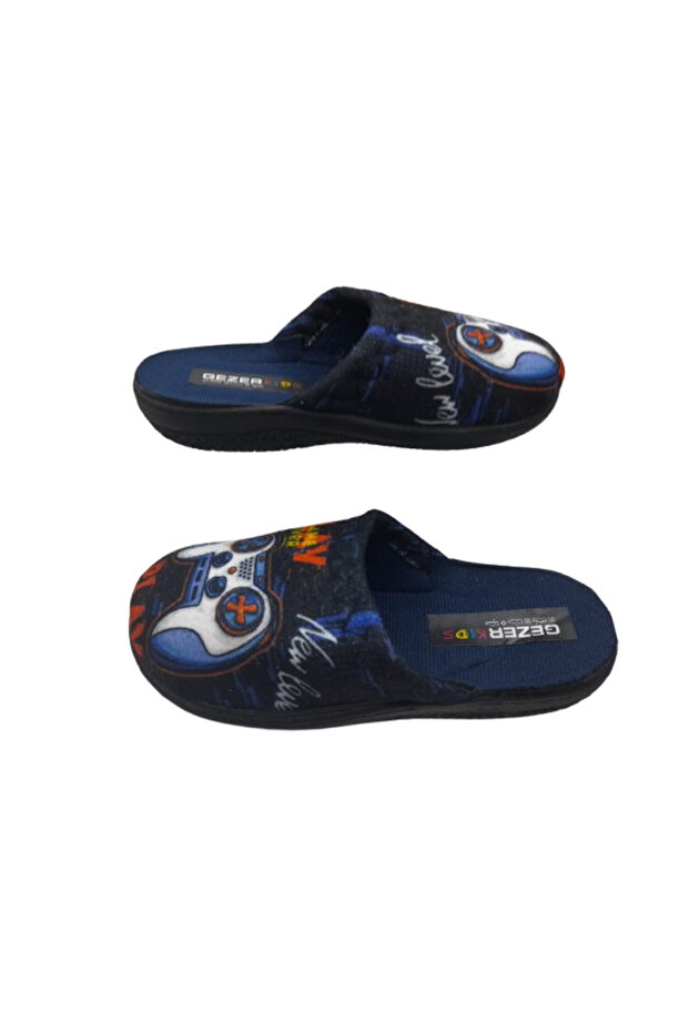 Boy's Black Ultra Light Game Control Patterned Indoor Slippers Gzrtr91741