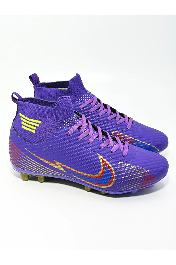 Turf Field Soccer Cleats with Ankle Socks Black Orange