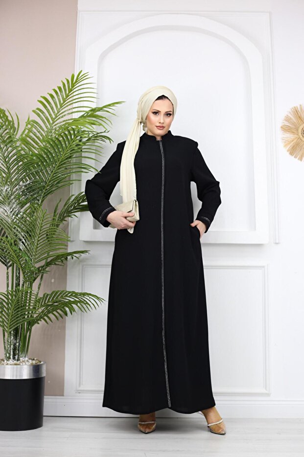 Şerit Detaylı Battal Beden Hüsna Feracce - 2