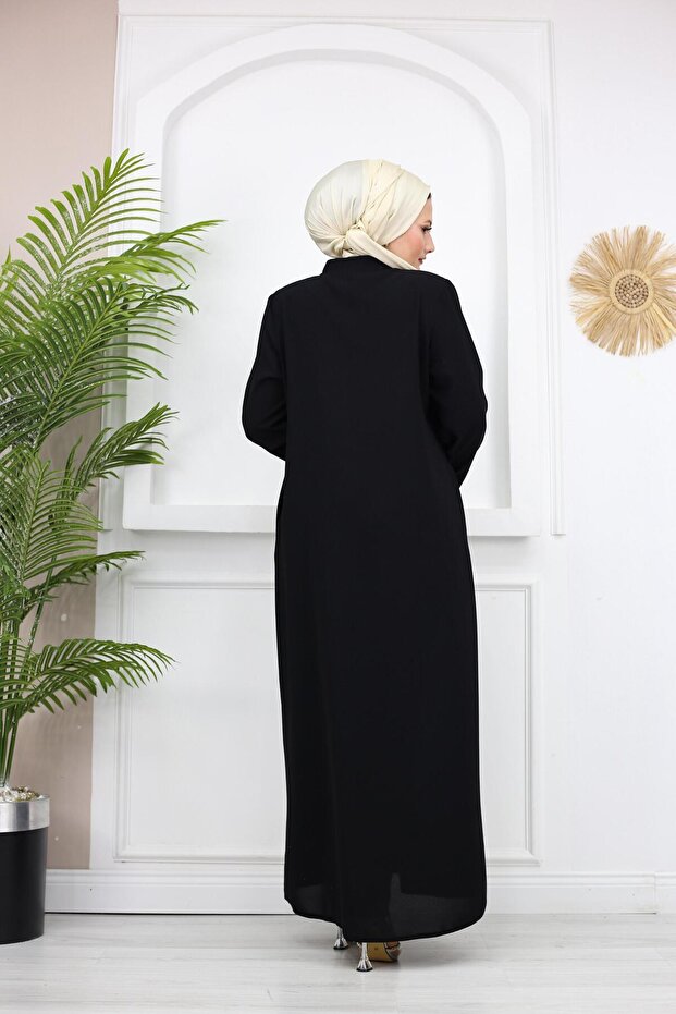 Şerit Detaylı Battal Beden Hüsna Feracce - 7