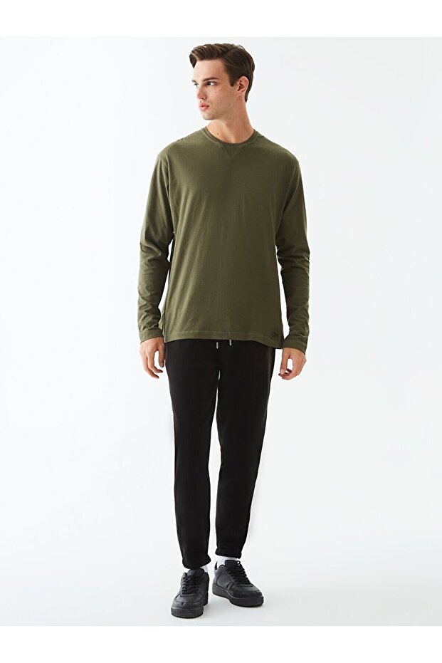 Bisiklet Yaka Basıc Yeşil Sweatshırt - 1